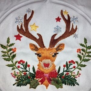 HANDMADE festive Christmas reindeer embroidered cloth